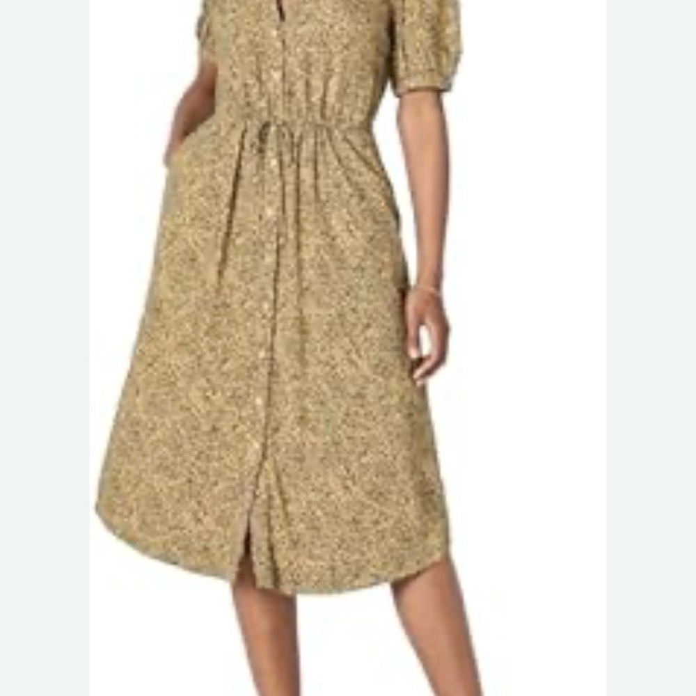 Amazon Essentials Mustard Floral Midi Dress